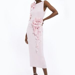 KAREN millen Rose Crepe Jersey Dress with Ruffle Detail Size M US